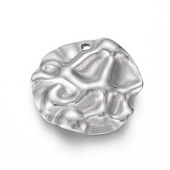 304 Stainless Steel Pendants, Textured, Flat Round, Stainless Steel Color, 17.5x18.5x3mm, Hole: 1.2mm