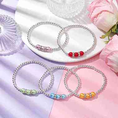 bracelet extensible en perles d'imitation en plastique abs et perles en laiton(BJEW-JB10155)-2
