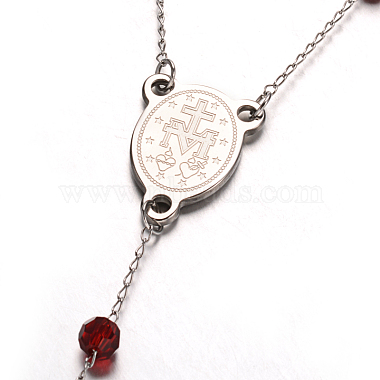 Cruz 304 de collares de abalorios del rosario de acero inoxidable(NJEW-L414-37B)-4