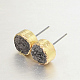 Flat Round Natural Druzy Agate Stud Earrings(EJEW-L168-03C)-1