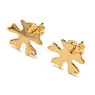 201 Stainless Steel Stud Earrings Finding, with 304 Stainless Steel Pins, Flower, Real 24K Gold Plated, 13x13mm, Hole: 1mm, Pin: 0.8mm(STAS-B045-14G)