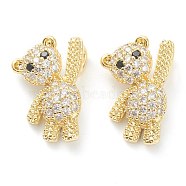 Brass Micro Pave Clear Cubic Zirconia Pendants, Long-Lasting Plated, Panda, Real 18K Gold Plated, 15x11x3.5mm, Hole: 3×2.3mm(ZIRC-J041-14)