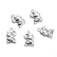 Stainless Steel Charms, Mouse, Stainless Steel Color, 15x9x3mm, Hole: 1.5mm(STAS-M225-04)