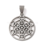 201 Stainless Steel Pendants, Hollow, Geometry Metatron Cube Charm, Stainless Steel Color, 28x25x1.5mm, Hole: 9x4.5mm(STAS-E200-06P)