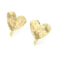 Brass Stud Earring Findings, with Vertical Loop, Heart, Real 18K Gold Plated, 14x13mm, Hole: 1.6mm, Pin: 0.7mm(KK-L208-17G)