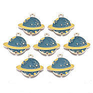 Alloy Enamel Links, Cadmium Free & Lead Free, Planet, Universe Space Charms, Light Gold, Cadet Blue, 23x27x2mm, Hole: 1.6 & 2.5mm(ENAM-S115-008-A-RS)