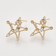 Brass Micro Pave Clear Cubic Zirconia Stud Earring Findings, Rhinestone Settings,with 925 Sterling Silver Pins, Nickel Free, Star, Real 18K Gold Plated, 16x16.5mm, Pin: 0.8mm, Fit For 1.5mm Rhinestone(X-KK-T054-58G-NF)