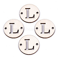 Unfinished Natural Poplar Wood Links Connectors, Laser Cut, Flat Round with Word, Letter.L, 29.5x2.5mm, Hole: 2.5mm(WOOD-S045-140B-01L)