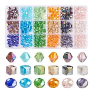 270Pcs 18 Style Electroplate Glass Beads Strands, AB Color Plated, Faceted, Bicone & Cube & Rondelle, Mixed Color, 7.5~8x7.5~8mm, Hole: 1~1.5mm, 15pcs/style(EGLA-FS0001-17)