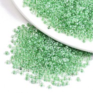 12/0 Glass Seed Beads, Transparent Inside Colours Luster, Round Hole, Round, Lime Green, 12/0, 2~2.5x1.5~2mm, Hole: 0.8mm, about 6666pcs/100g(X1-SEED-A015-2mm-2207)