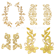 4 Style Polyester Computerized Embroidery Sew on Cloth Patches, Appliques, Badges, for Clothes, Dress, Flower, Gold, 125~288x55~130x1~1.2mm(PATC-NB0001-01)