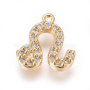 Golden Plated Brass Micro Pave Cubic Zirconia Charms, Twelve Constellations, Leo, 10x9x2mm, Hole: 0.8mm(ZIRC-L075-51L)