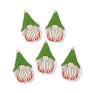 Christmas Transparent Printed Acrylic Pendants, for Earrings Accessories, Gnome, Green, 34.5x21x2.5mm, Hole: 1.6mm(TACR-G036-01)