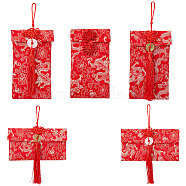 5Pcs 5 Styles Rectangle Brocade DIY Craft Pouch with Polyester Tassels, Floral Embroidered Bag, for Wedding Red Envelope Storage, Red, 10.5~25.5cm, 1pc/style(AJEW-FH0003-86)