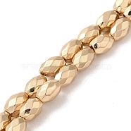 Electroplated Strong Magnetic Synthetic Hematite Beads Strands, Long-Lasting Plated, Faceted Oval, Light Gold Plated, 7~8x5~5.5mm, Hole: 1.4mm, about 50pcs/strand, 15.35''(39cm)(G-P518-03A)