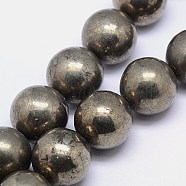 Natural Pyrite Beads Strands, Round, 14mm, Hole: 1mm, about 29pcs/strand, 15.74 inch(G-L031-14mm-01)