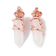 Natural Quartz Crystal Pointed Pendants, Faceted Bullet Charms, with Rack Plating Rose Gold Plated Alloy Rose Findings, Cadmium Free & Lead Free, 47~49.5x16.5x16mm, Hole: 8x5mm(G-L524-13RG-03)