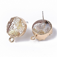 Druzy Resin Stud Earring Loops, with Steel Pins and Edge Light Gold Plated Iron Loops, Flat Round, Pale Goldenrod, 18x13.5mm, Hole: 1.8mm, Pin: 0.6mm(RESI-S383-028F)