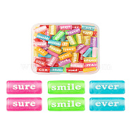 100Pcs Transparent Acrylic Beads, Spray Painted, Rectangle with Words, Mixed Color, 7.5x15x4.5mm, Hole: 3mm, 100pcs/box(DIY-FS0001-31)