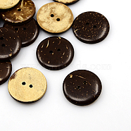 Coconut Buttons, 2-Hole, Flat Round, Coconut Brown, 23x4mm, Hole: 2mm(COCO-I002-097)