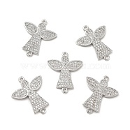 Brass Micro Pave Clear Cubic Zirconia Connector Charms, Angel Links, Platinum, 23x19x2mm, Hole: 1.4mm(KK-E068-VB265)