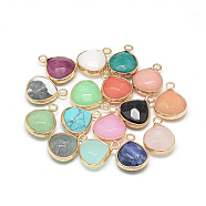 Natural & Synthetic Mixed Stone Pendants, with Nickel Free Brass Findings, Faceted, teardrop, Golden, Mixed Color, 17.5x13.5x6.5mm, Hole: 2mm(G-Q963-M)