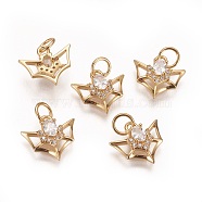Brass Micro Pave Cubic Zirconia Charms, Long-Lasting Plated, Bat, Clear, Golden, 11x12.5x4mm, Hole: 3.5mm(KK-K238-09G)