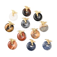 Natural Mixed Gemstone Pendants, Ion Plating(IP) Donut Charm, with Golden Color Plated 304 Stainless Steel Bird Findings and Jump Rings, 35x30x12mm, Hole: 3mm(G-G870-11G)