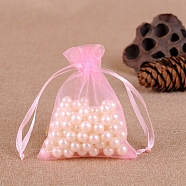 Organza Jewellery Storage Pouches, Wedding Favour Party Mesh Drawstring Gift Bags, Rectangle, Pearl Pink, 9x7cm(PW-WG76141-24)