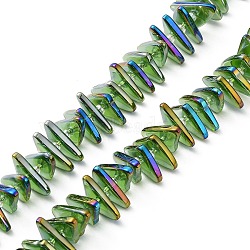 Electroplate Transparent Glass Beads Strands, Rainbow Plated, Triangle, Green, 9x15.5~16mm, Hole: 1mm, about 120pcs/strand, 24.57~25.67''(62.4~65.2cm)(EGLA-R114-01C)