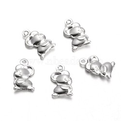 Stainless Steel Charms, Mouse, Stainless Steel Color, 15x9x3mm, Hole: 1.5mm(STAS-M225-04)