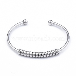 304 Stainless Steel Open Cuff Bangle for Girl Women, Stainless Steel Color, Inner Diameter: 2-1/2 inch(6.2cm)(BJEW-N013-008P)