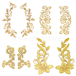 4 Style Polyester Computerized Embroidery Sew on Cloth Patches, Appliques, Badges, for Clothes, Dress, Flower, Gold, 125~288x55~130x1~1.2mm(PATC-NB0001-01)