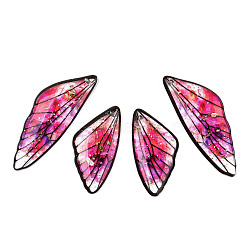 Transparent Resin Wing Pendants Set, with Gold Foil, Butterfly Wing Charms, Deep Pink, 29.5~39.5x14.5x2.5mm, Hole: 0.8mm, 2 pairs/set(RESI-TAC0021-01B)