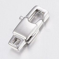 304 Stainless Steel Lobster Claw Clasps, Rectangle, Stainless Steel Color, 15x7x3mm, Hole: 2mm(STAS-K167-03P)