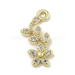 Brass Micro Pave Cubic Zirconia Pendant
s, Long-Lasting Plated, Flower, Real 14K Gold Plated, 16x8x2mm, Hole: 1.2mm(ZIRC-R020-03G)