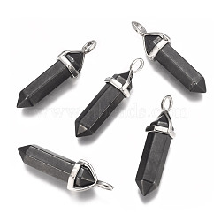 Synthetic Non-magnetic Hematite Double Terminated Pointed Pendants, with Platinum Plated Brass Findings, Bullet, 38~45x12mm, Hole: 3x5mm(G-P001-17)