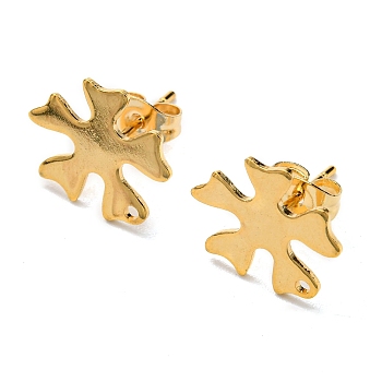 201 Stainless Steel Stud Earrings Finding, with 304 Stainless Steel Pins, Flower, Real 24K Gold Plated, 13x13mm, Hole: 1mm, Pin: 0.8mm