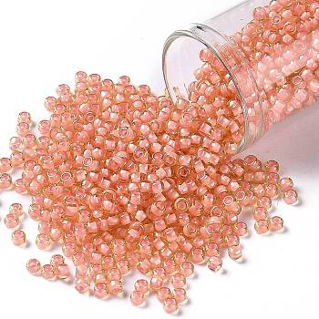 TOHO Round Seed Beads, Japanese Seed Beads, (925) Inside Color Coral Yellow, 8/0, 3mm, Hole: 1mm, about 222pcs/10g