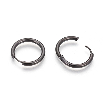 304 Stainless Steel Hoop Earrings, Manual Polishing Huggie Earrings, Gunmetal, 10 Gauge, 17x2.5mm, Pin: 0.9mm(±0.1mm), Inner Diameter: 12mm