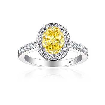 925 Sterling Silver Micro Pave Cubic Zirconia Plain Band Rings, Real Platinum Plated, Oval, Yellow, Inner Diameter: 17mm