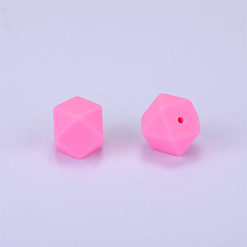 Hexagonal Silicone Beads, Chewing Beads For Teethers, DIY Nursing Necklaces Making, Hot Pink, 23x17.5x23mm, Hole: 2.5mm