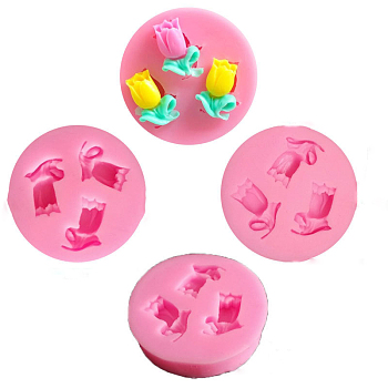 Flower Food Grade Silicone Molds, Fondant Molds, Resin Casting Molds, for DIY Cake, Chocolate, Candy Making, Pink, 46x10mm