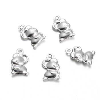 Stainless Steel Charms, Mouse, Stainless Steel Color, 15x9x3mm, Hole: 1.5mm