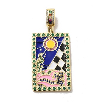 Brass Micro Pave Cubic Zirconia Pendants with Enamel, 
Rectangle, Colorful, 42x25x3mm, Hole: 9x6mm