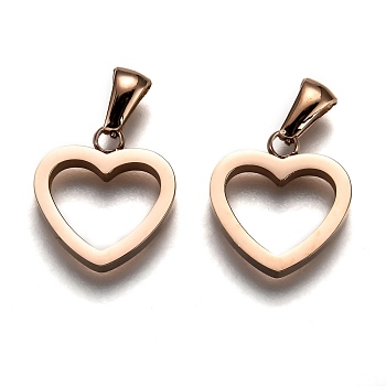 Ion Plating(IP) 304 Stainless Steel Pendants, Manual Polishing, Hollow, Heart, Rose Gold, 16x15x4mm, Hole: 6x2.5mm