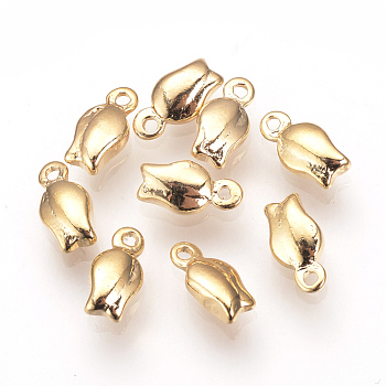 Brass Charms, Nickel Free, Real 18K Gold Plated, Flower, 7.5x4x2mm, Hole: 1mm