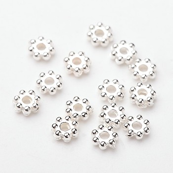 ABS Electroplated Snowflake Plastic Spacer Beads, Silver Color Plated, 4x1.7mm, Hole: 1mm, , about 4100pcs/50g