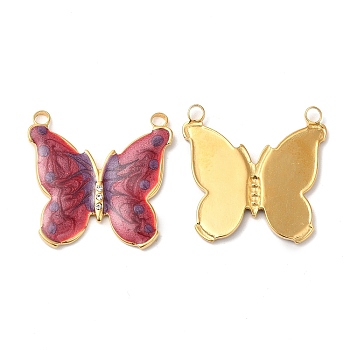 304 Stainless Steel Pave Crystal Rhinestone Pendants, with Enamel, Butterfly Charms, Real 18K Gold Plated, Dark Red, 24x25x2mm, Hole: 2mm