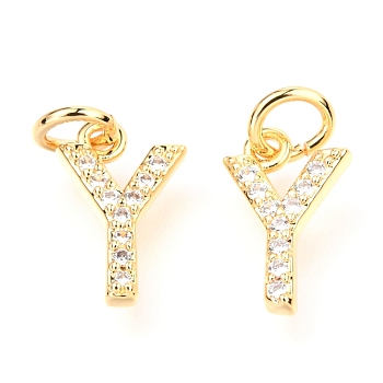 Brass Micro Pave Cubic Zirconia Charms, with Jump Rings, Greek Alphabet, Real 18k Gold Plated, Letter.G, 11.5x7.5x1.8mm, Jump Ring: 5x0.95mm, Hole: 3.1mm